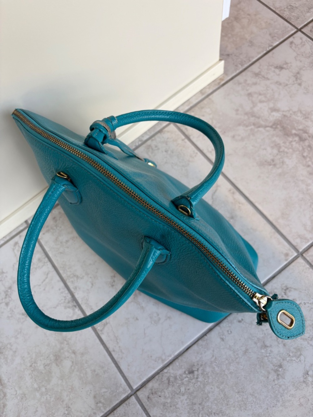 L. Credi Teal Leather Shoulder Bag, Hand Bag, Made in Italy - Picture 7 of 16